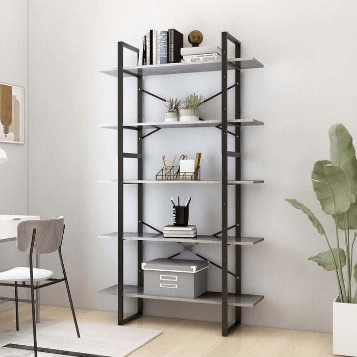 Libreria a 5 Ripiani Grigio Cemento 100x30x175cm in Multistrato 3082002