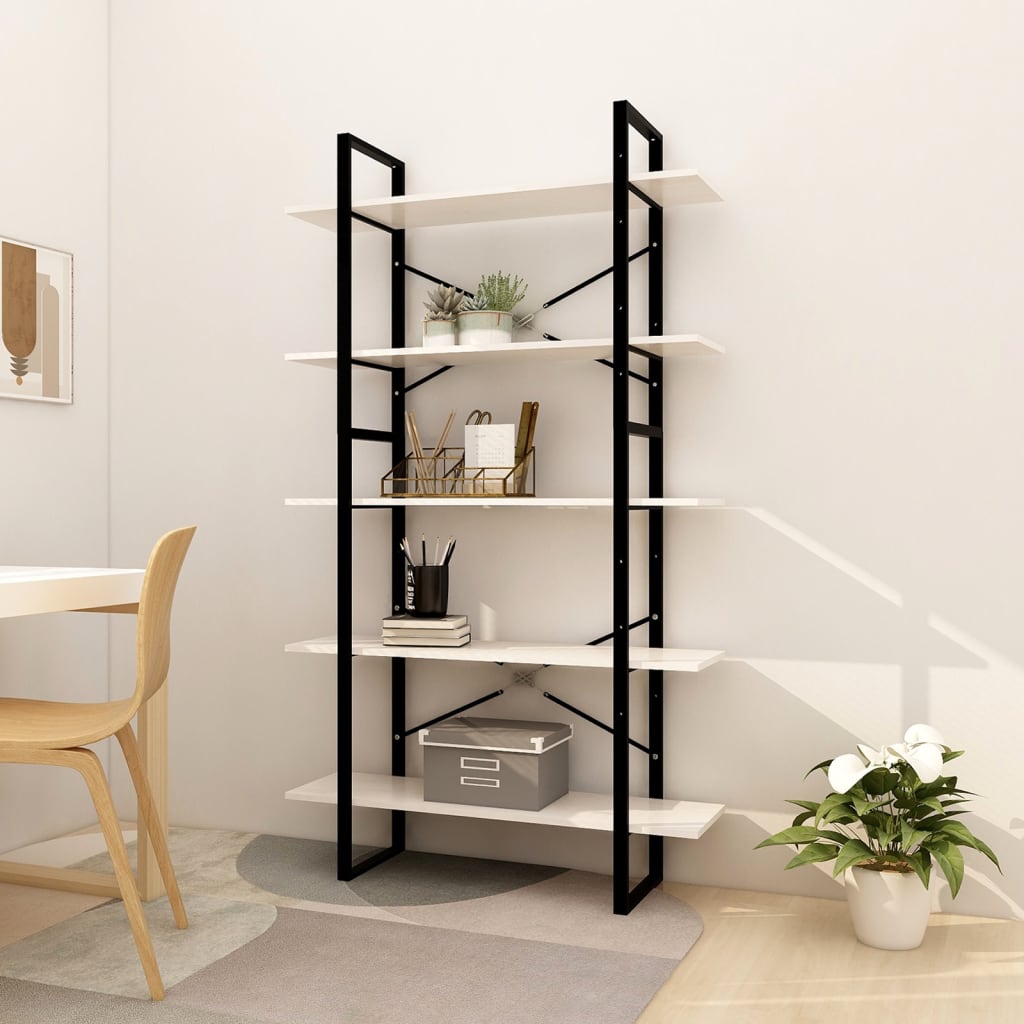 Libreria a 5 Ripiani Bianca 100x30x175 cm in Legno di Pino cod mxl 18870