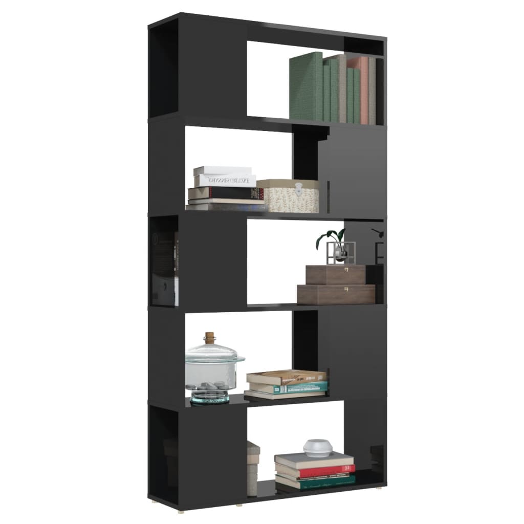 Libreria/Divisorio Nero Lucido 80x24x155 cm in Truciolato