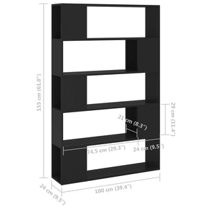 Libreria/Divisorio Nero 100x24x155 cm in Truciolato