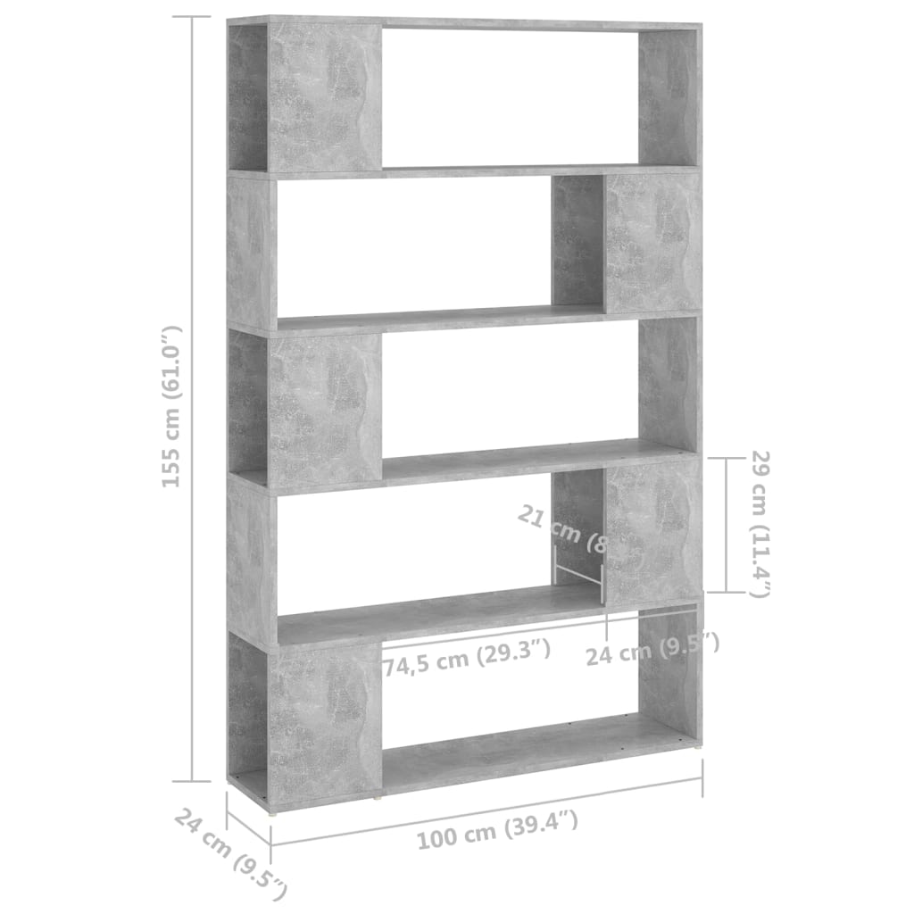 Libreria/Divisorio Grigio Cemento 100x24x155 cm in Truciolato 809201