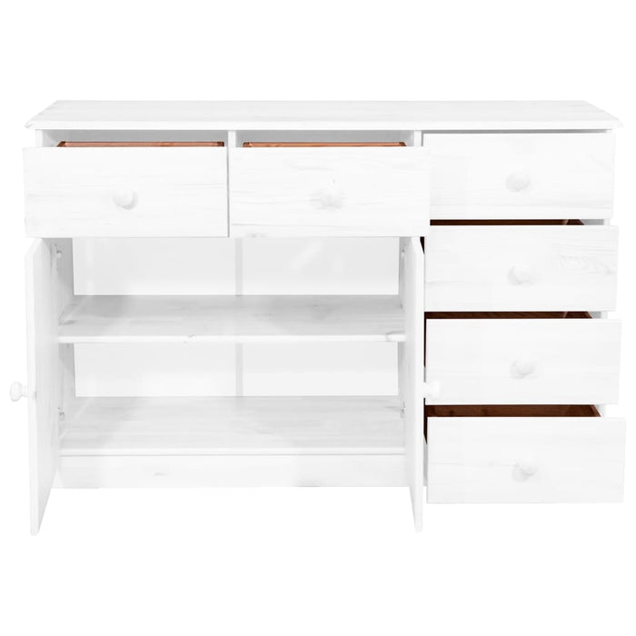 Credenza con 6 Cassetti 113x35x73 cm in Pino Massello Bianco