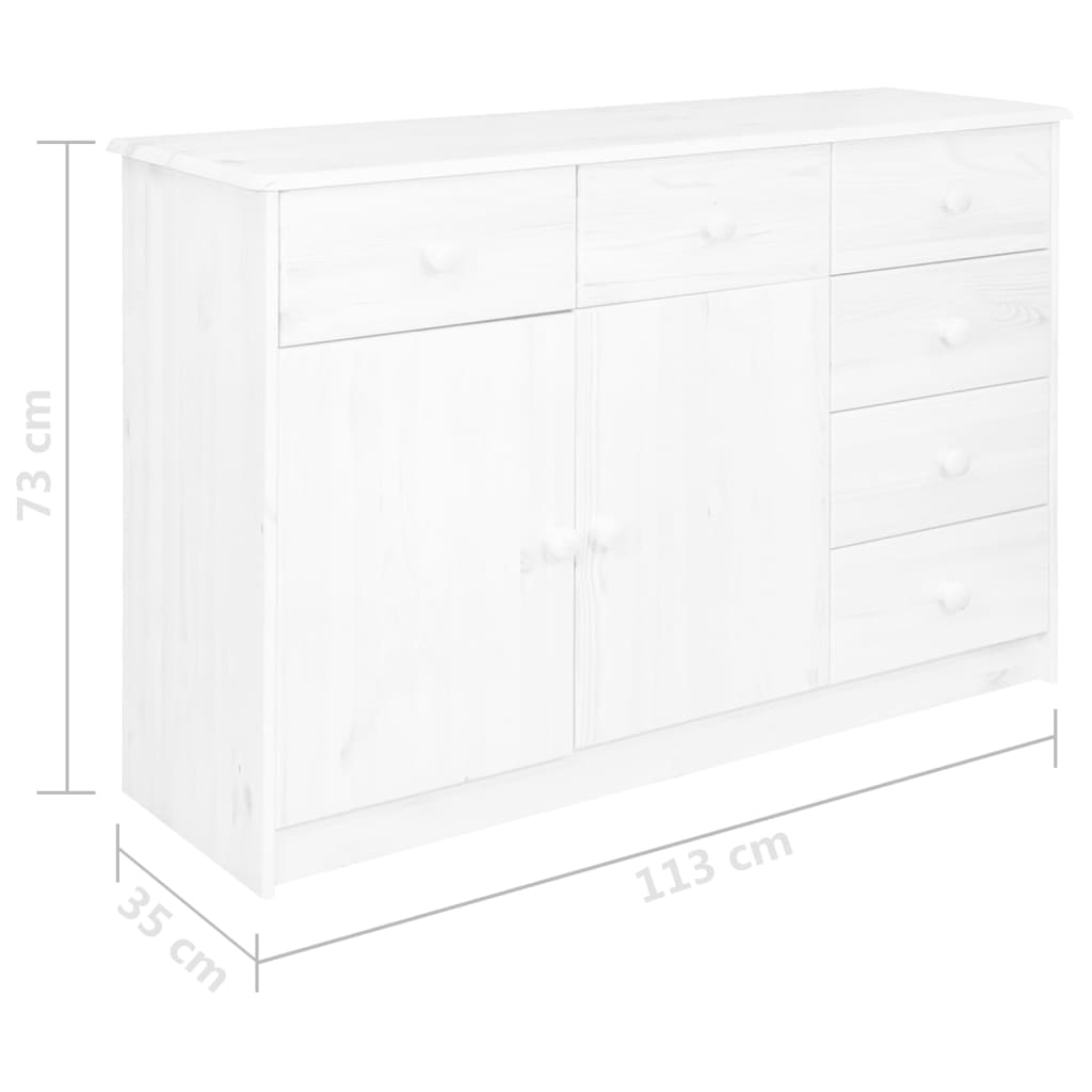 Credenza con 6 Cassetti 113x35x73 cm in Pino Massello Bianco