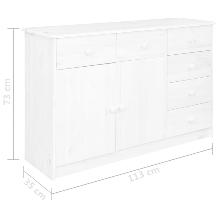 Credenza con 6 Cassetti 113x35x73 cm in Pino Massello Bianco