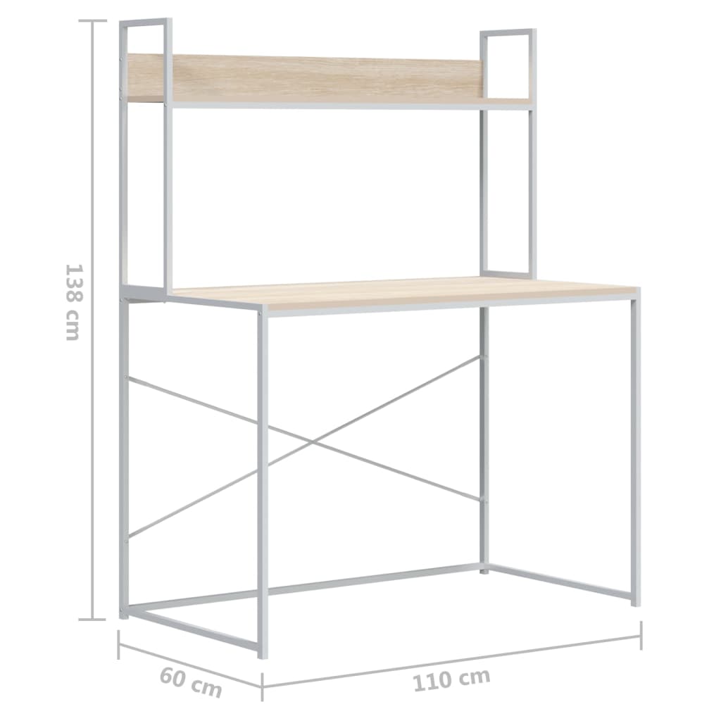 Scrivania per Computer Bianco e Rovere 110x60x138cm Truciolato cod mxl 69555