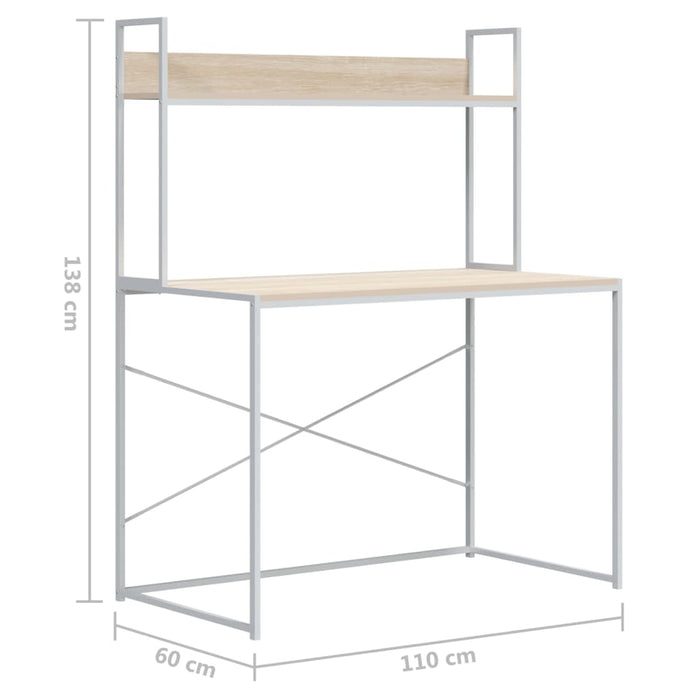 Scrivania per Computer Bianco e Rovere 110x60x138cm Truciolato cod mxl 69555