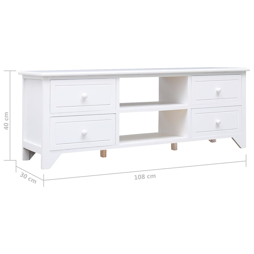 Mobile Porta TV Bianco 108x30x40 cm in Legno di Paulownia cod mxl 11559