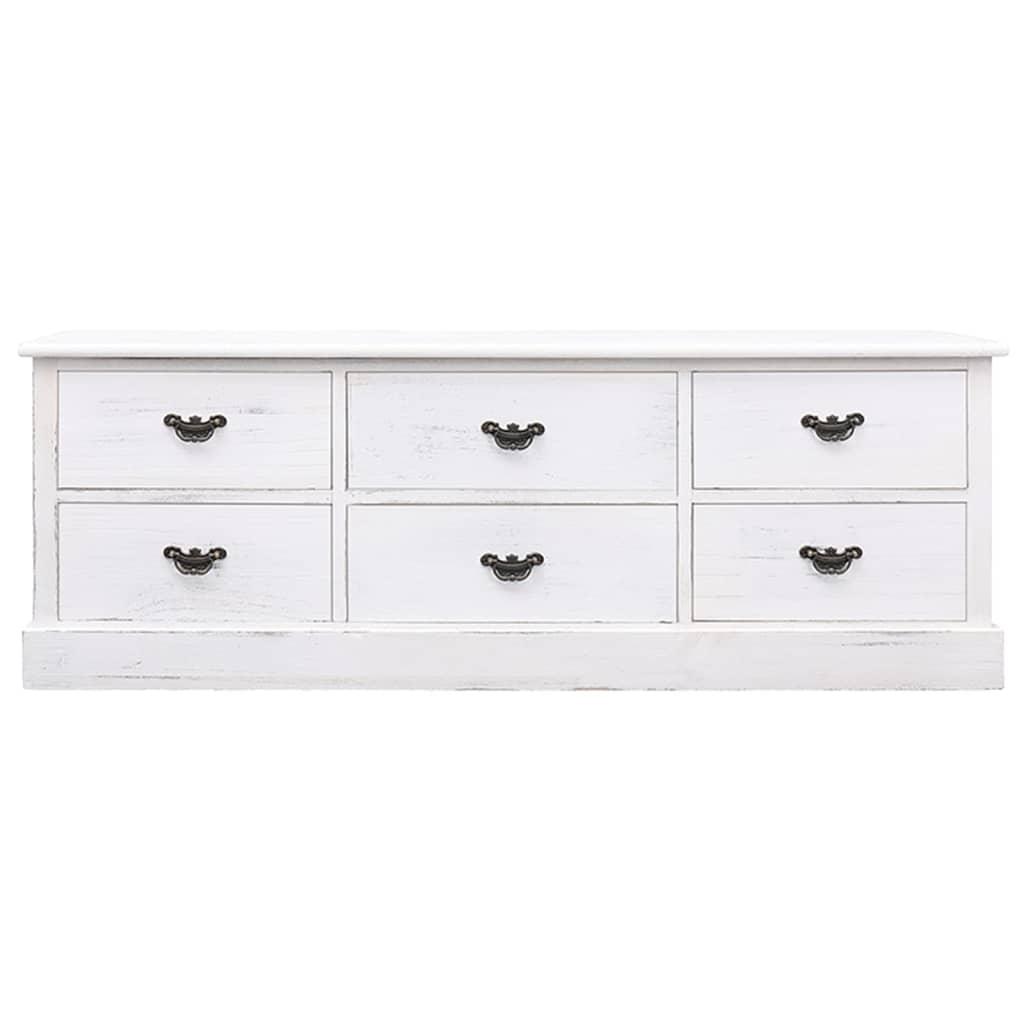 Mobile TV Bianco Anticato 108x30x40 cm Legno Massello Paulownia 338532