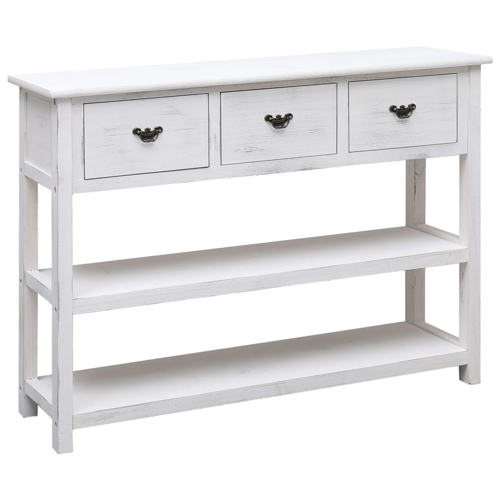 Credenza Bianco Antico 108x30x76 cm Legno Massello di Paulonia