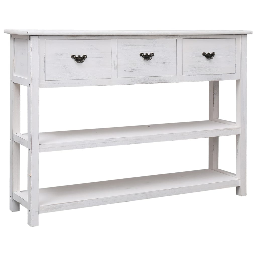 Credenza Bianco Antico 108x30x76 cm Legno Massello di Paulonia