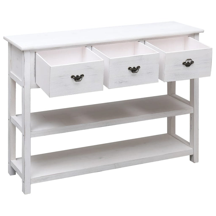 Credenza Bianco Antico 108x30x76 cm Legno Massello di Paulonia