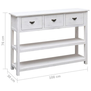 Credenza Bianco Antico 108x30x76 cm Legno Massello di Paulonia