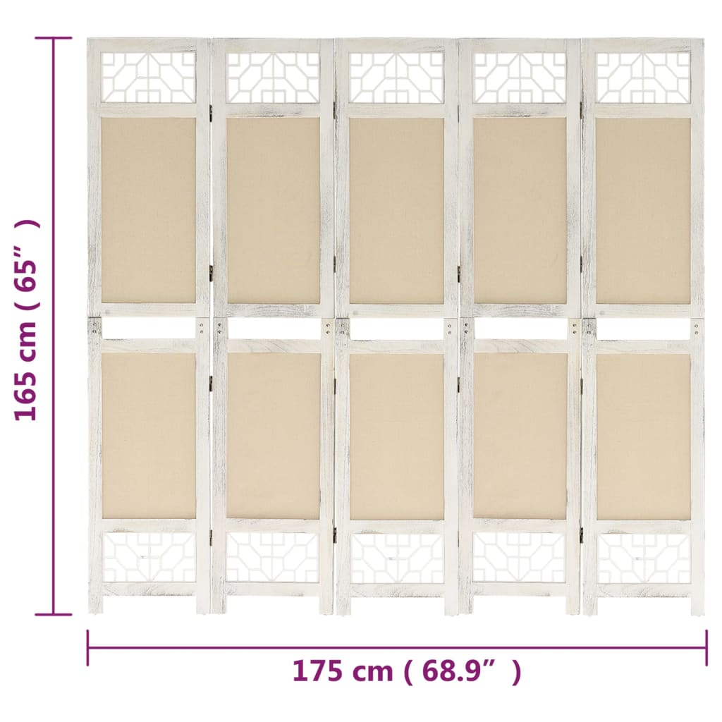 Divisorio a 5 Pannelli Crema 175x165 cm in Tessuto cod mxl 57359