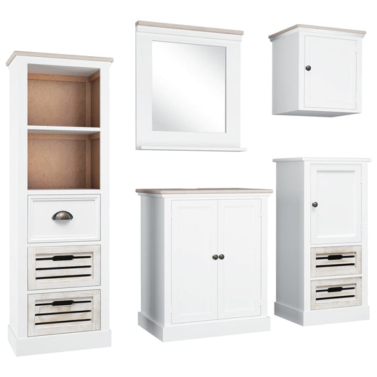 Set Mobili da Bagno 5 pz in Legno Massello Bianco 338553