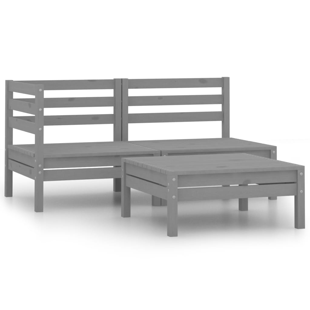 Set Divani da Giardino 3 pz in Legno Massello di Pino Grigio cod mxl 39561