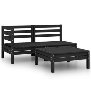 Set Divani da Giardino 3 pz in Legno Massello di Pino Nero 806601