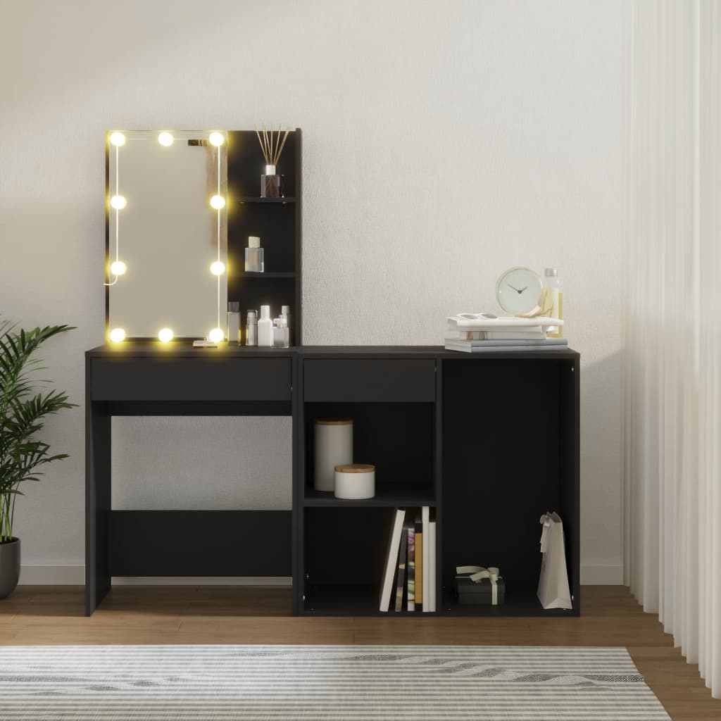 Toeletta con LED e Armadietto in Legno Multistrato Nero 3082018