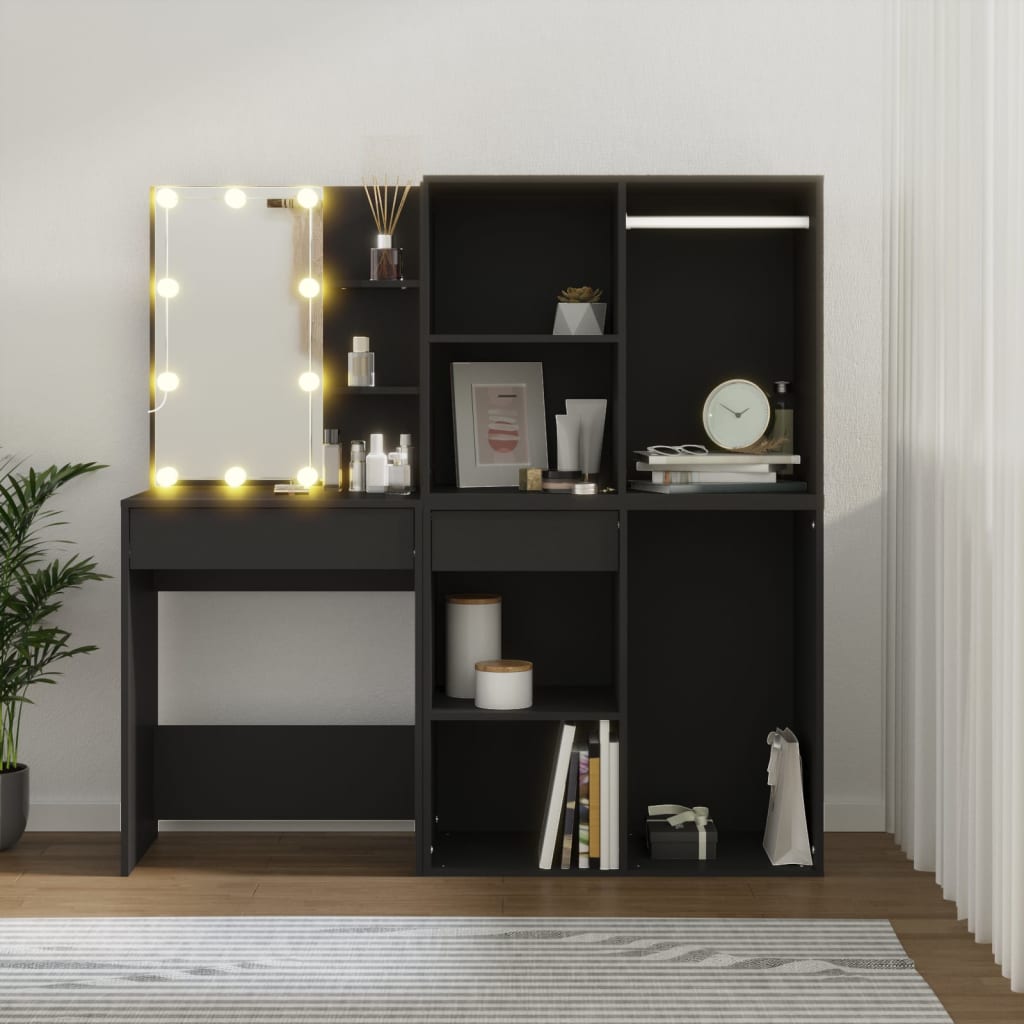 Toeletta con LED e Armadietti in Legno Multistrato Nero 3082027