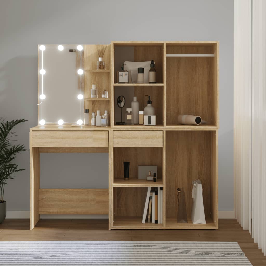 Toeletta LED con 2 Armadietti Legno Multistrato Rovere Sonoma