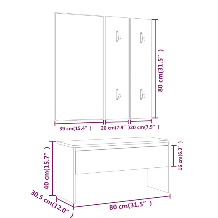 Set di Mobili da Corridoio Bianco in Legno Multistrato 3082062