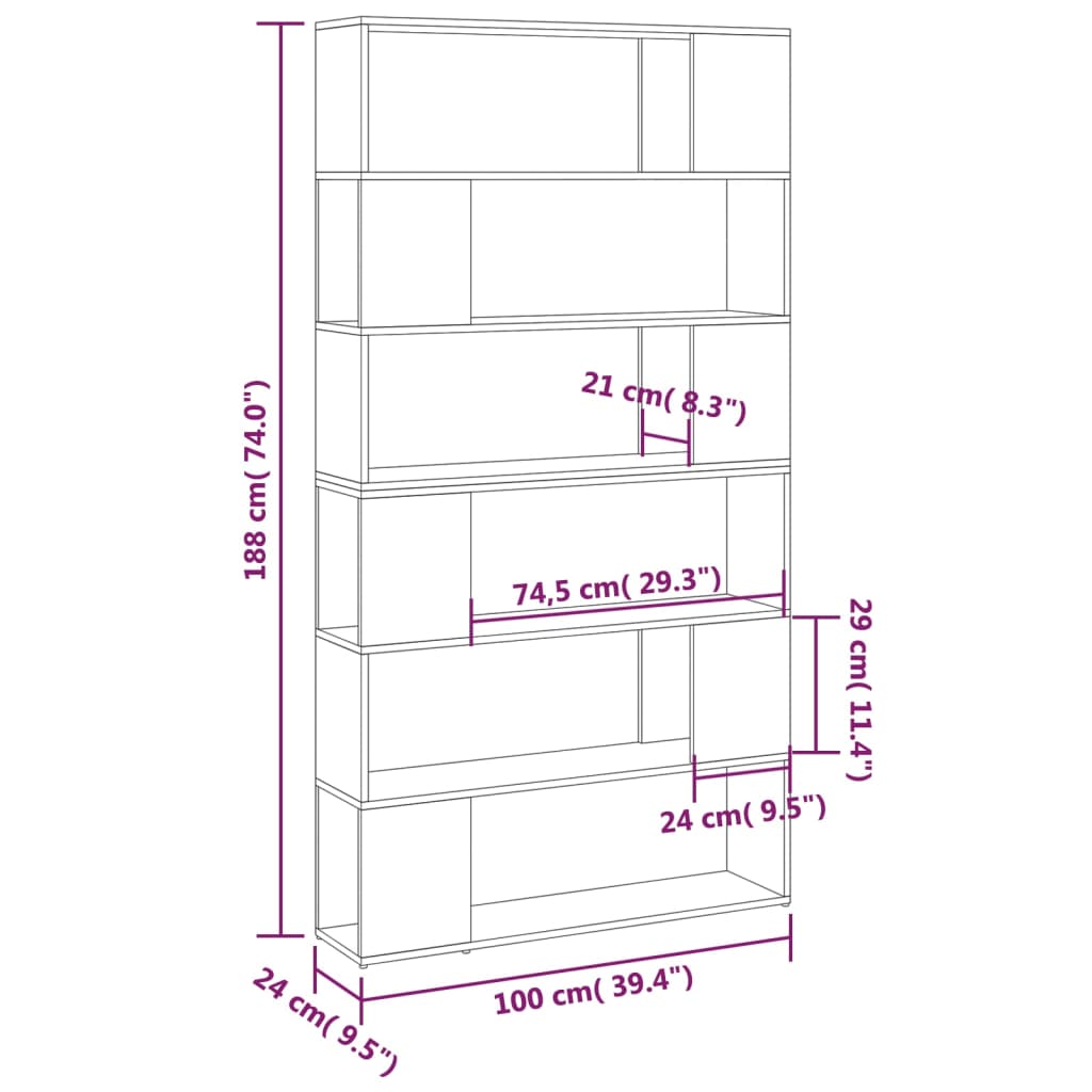 Libreria/Divisorio Nero 100x24x188 cm