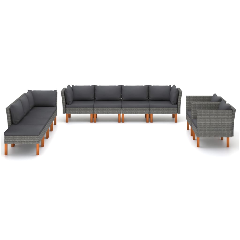 Set Divani Giardino 10pz Polyrattan Legno di Eucalipto Grigio cod mxl 38111