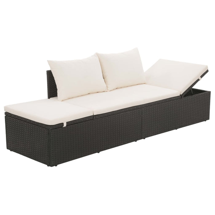 Lettino da Giardino con Cuscini in Polyrattan Nero 317108