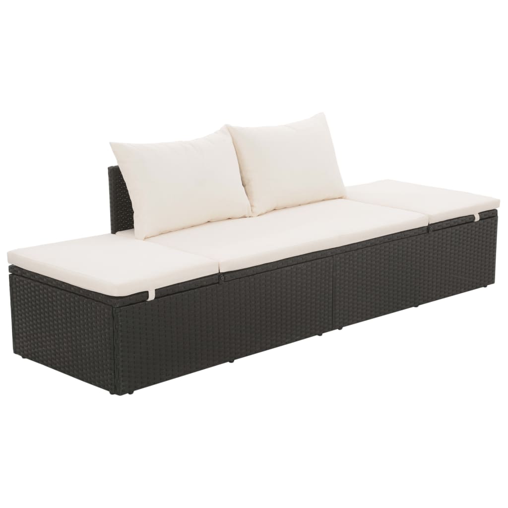 Lettino da Giardino con Cuscini in Polyrattan Nero 317108