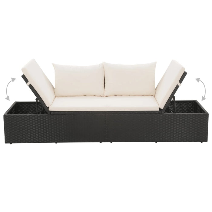 Lettino da Giardino con Cuscini in Polyrattan Nero 317108