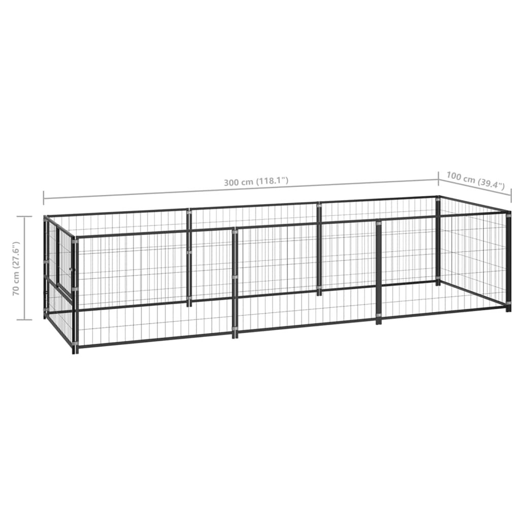 Gabbia per Cani Nera 3 m² in Acciaio cod mxl 49290