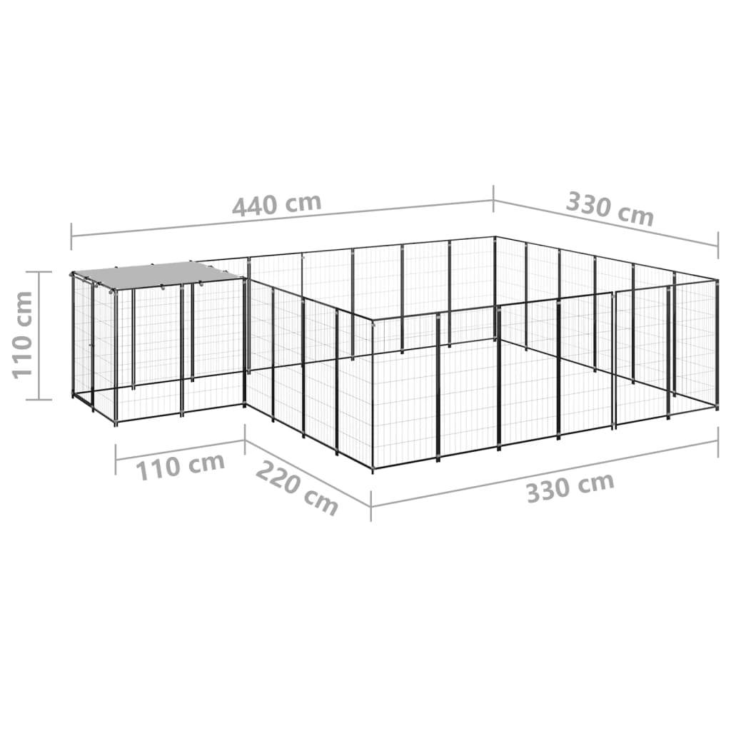 Gabbia per Cani Nera 12,1 m² in Acciaio   cod mxl 52715