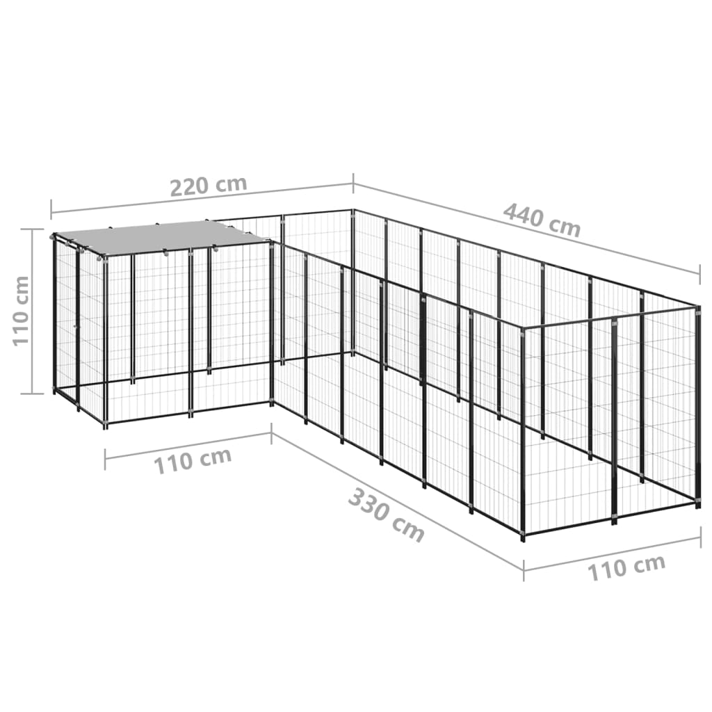 Gabbia per Cani Nera 6,05 m² in Acciaio   cod mxl 52710