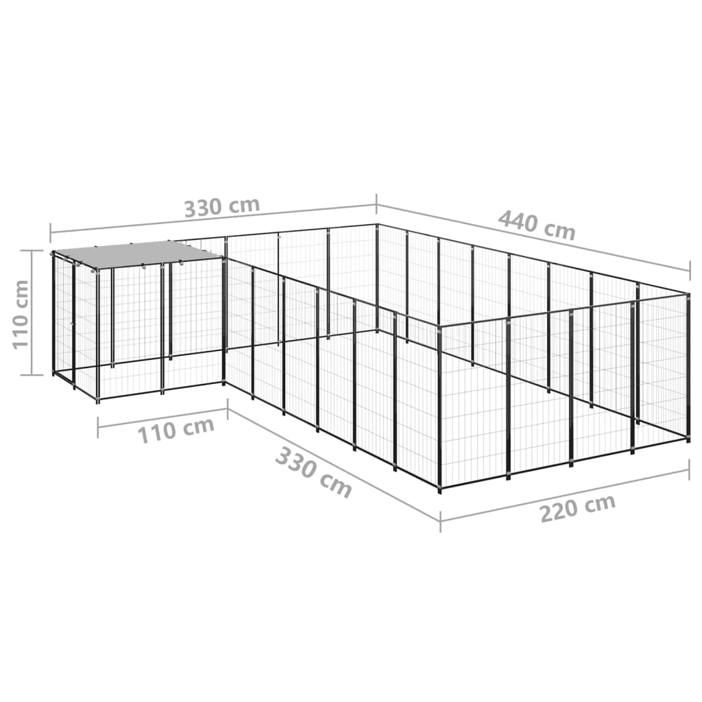 Gabbia per Cani Nera 10,89 m² in Acciaio 3082226