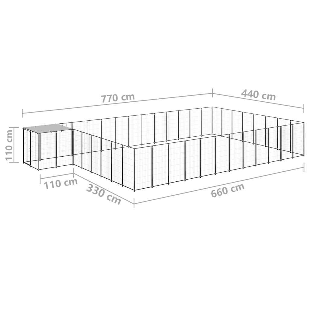 Gabbia per Cani Nera 30,25 m² in Acciaio 3082230