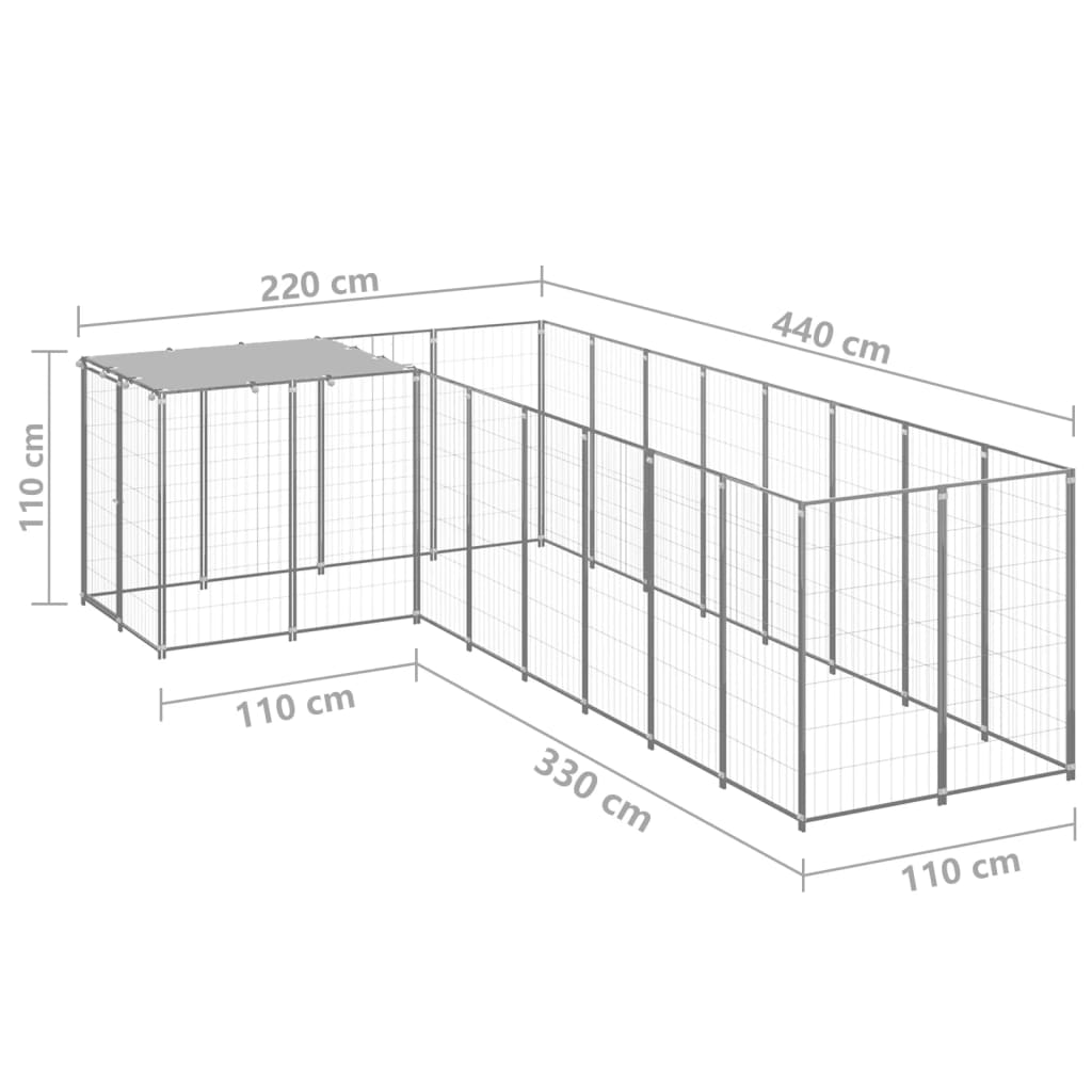 Gabbia per Cani Argento 6,05 m² in Acciaio 3082231