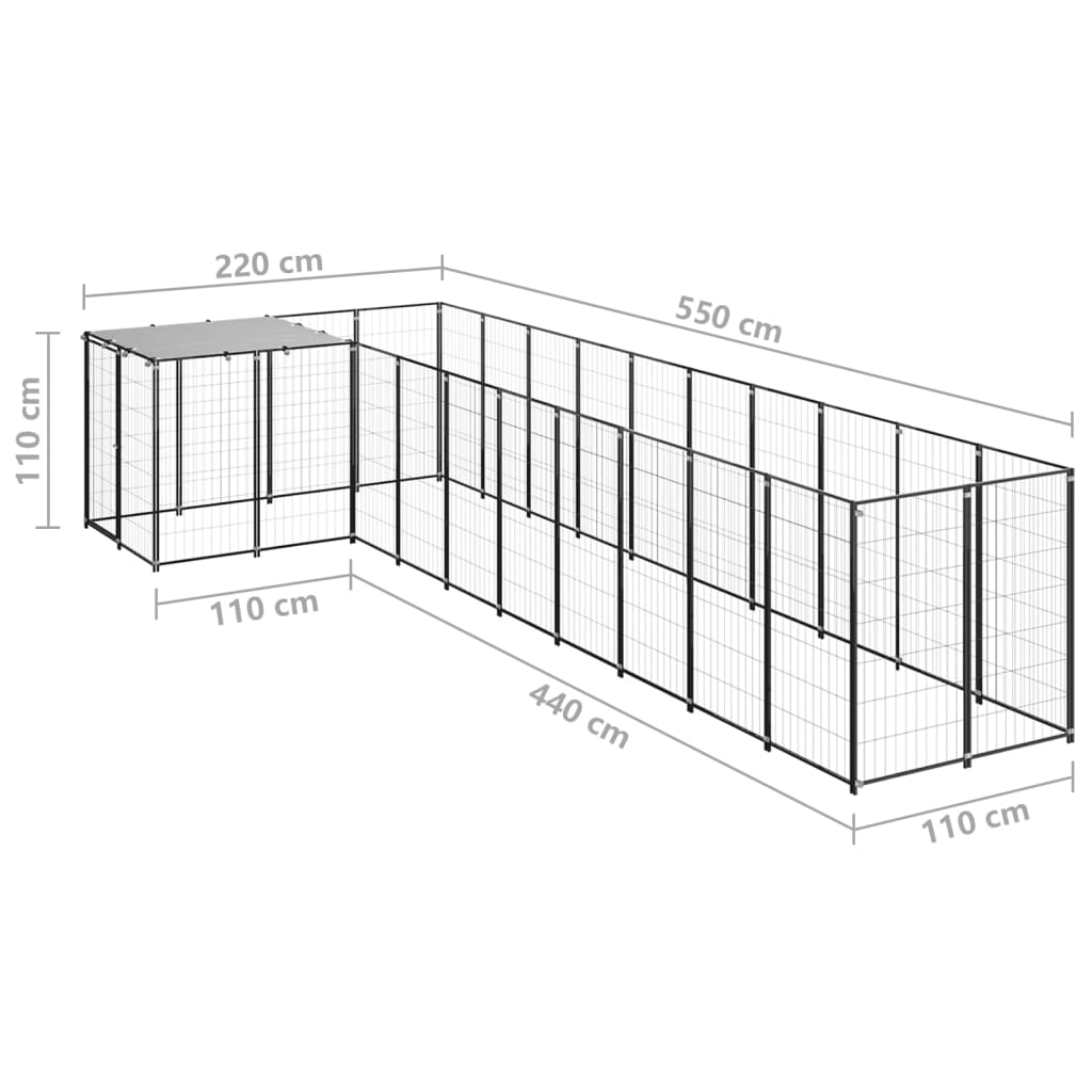 Gabbia per Cani Nera 7,26 m² in Acciaio   cod mxl 52720