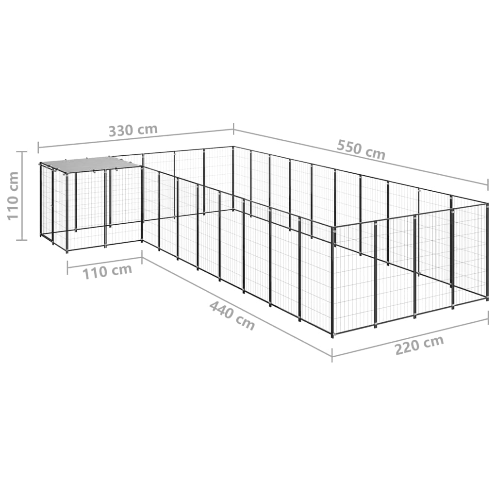 Gabbia per Cani Nera 13,31 m² in Acciaio 3082238