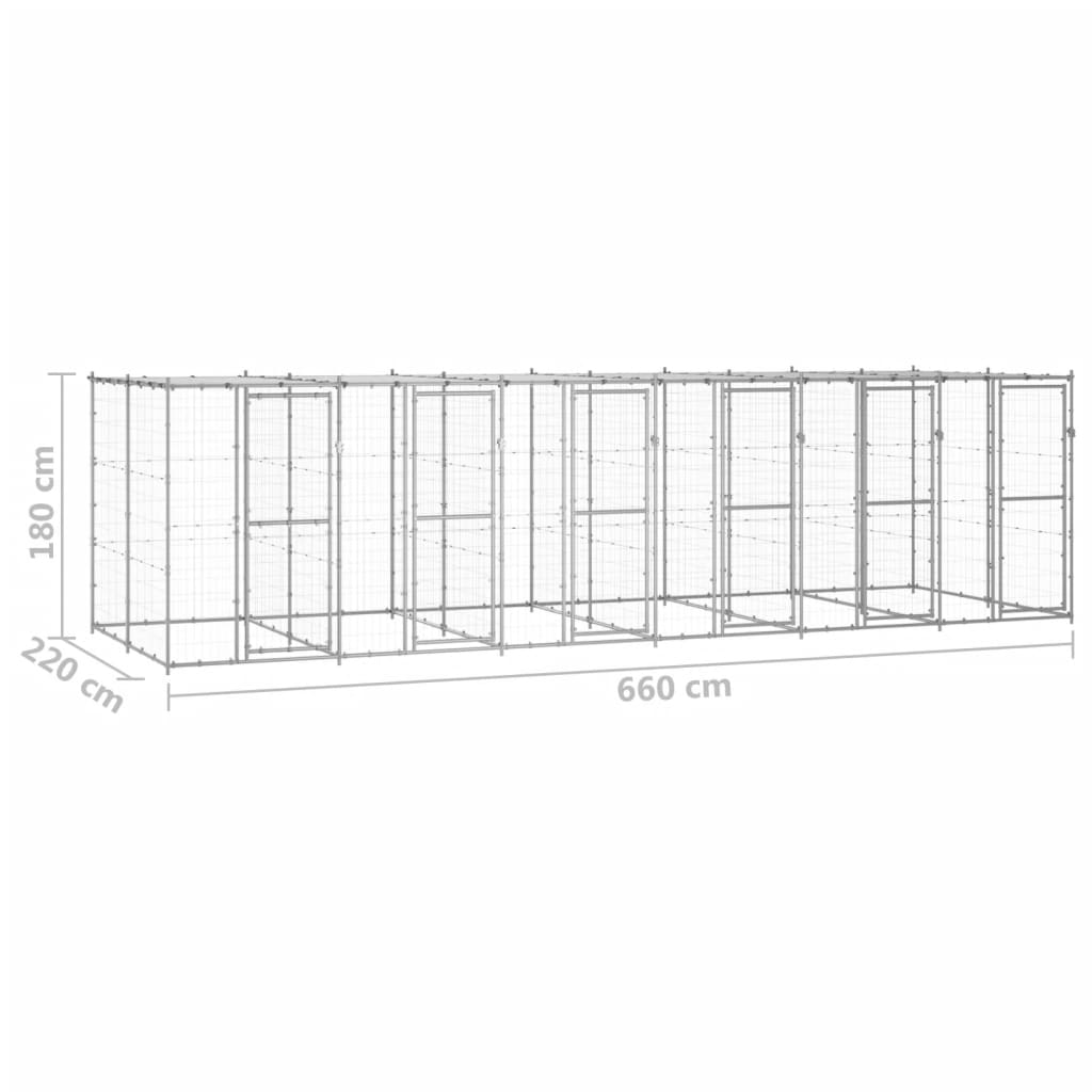 Gabbia per Cani da Esterno in Acciaio Zincato con Tetto 14,52m² cod mxl 56935