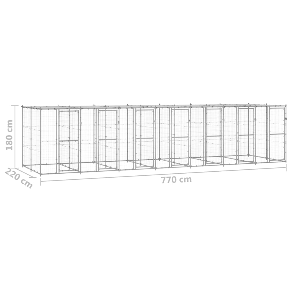 Gabbia per Cani da Esterno in Acciaio Zincato con Tetto 16,94m² cod mxl 57014