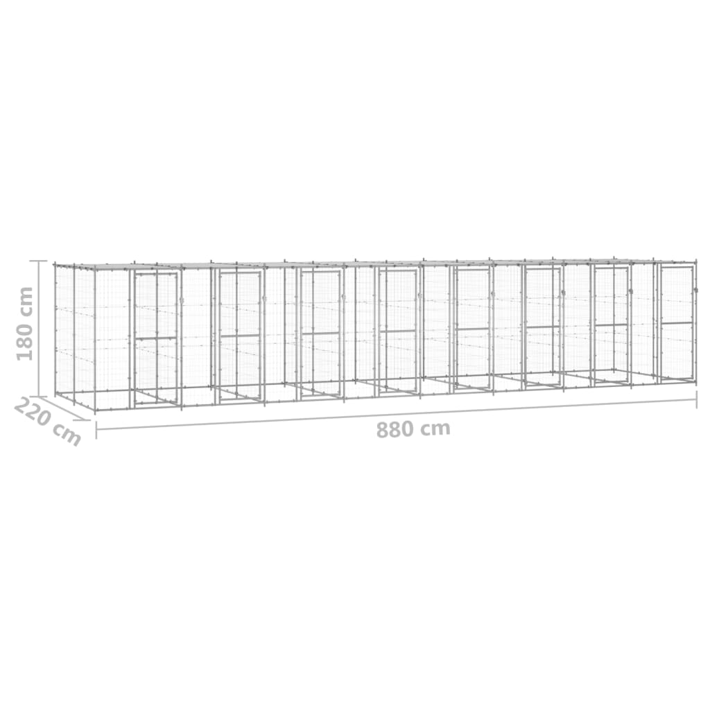 Gabbia per Cani da Esterno in Acciaio Zincato con Tetto 19,36m² cod mxl 56941