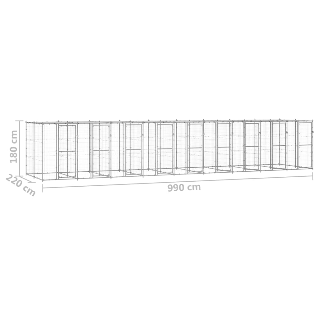 Gabbia per Cani da Esterno in Acciaio Zincato con Tetto 21,78m² cod mxl 56925