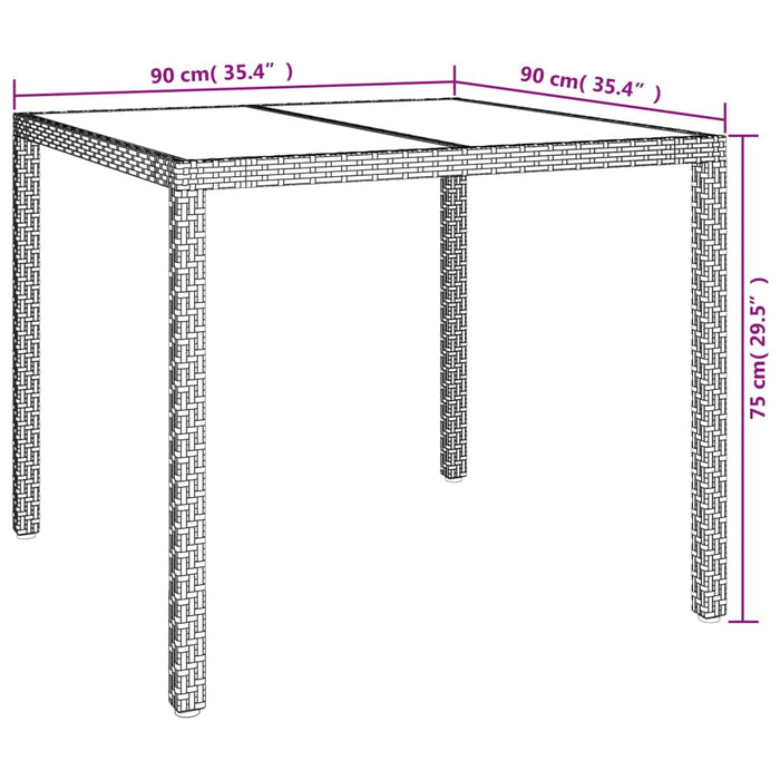 Tavolo Giardino 90x90x75cm Vetro Temperato e Polyrattan Marrone 316697