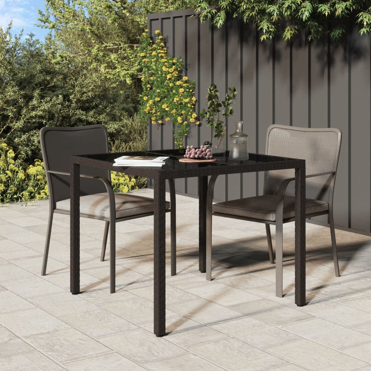 Tavolo Giardino 90x90x75cm Vetro Temperato e Polyrattan Marrone cod mxl 34521