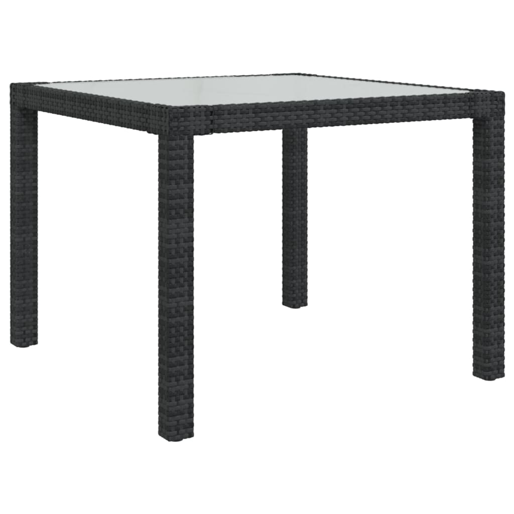 Tavolo Giardino 90x90x75 cm Vetro Temperato e Polyrattan Nero