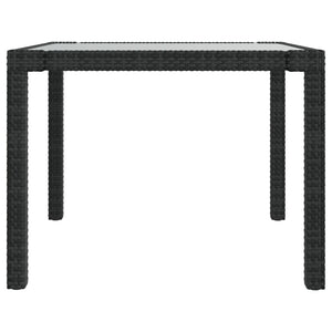 Tavolo Giardino 90x90x75 cm Vetro Temperato e Polyrattan Nero