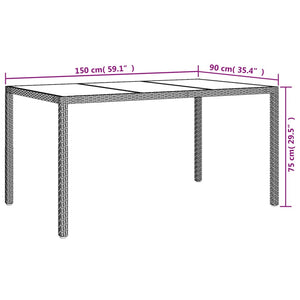 Tavolo Giardino 150x90x75 cm Vetro Temperato e Polyrattan Nero 316706