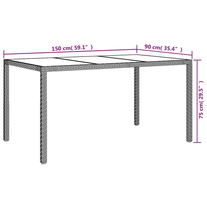 Tavolo Giardino 150x90x75 cm Vetro Temperato e Polyrattan Nero 316706