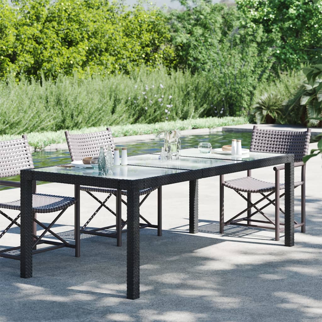 Tavolo Giardino Nero 190x90x75 cm Vetro Temperato e Polyrattan  cod mxl 34240