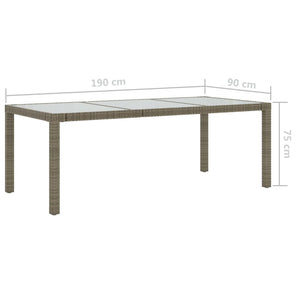 Tavolo Giardino Grigio 190x90x75 cm Vetro Temperato Polyrattan 316714