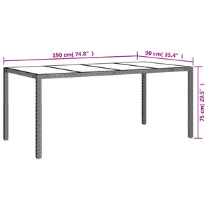 Tavolo Giardino Grigio 190x90x75 cm Vetro Temperato Polyrattan 316715